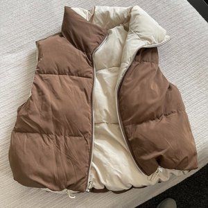 Bershka Womens Brown and Cream Gilet